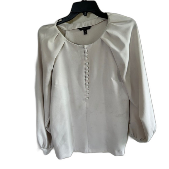 Banana Republic Longsleeve Top Blouse Medium 8 10 Cream Pleated Bib Collar - Picture 1 of 5